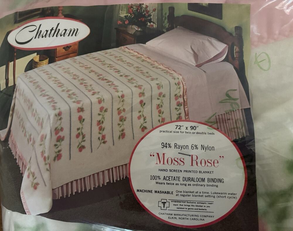 Vintage Chatham Blankets Moss Rose 72"x90" Twin Double Bed Blanket - NOS